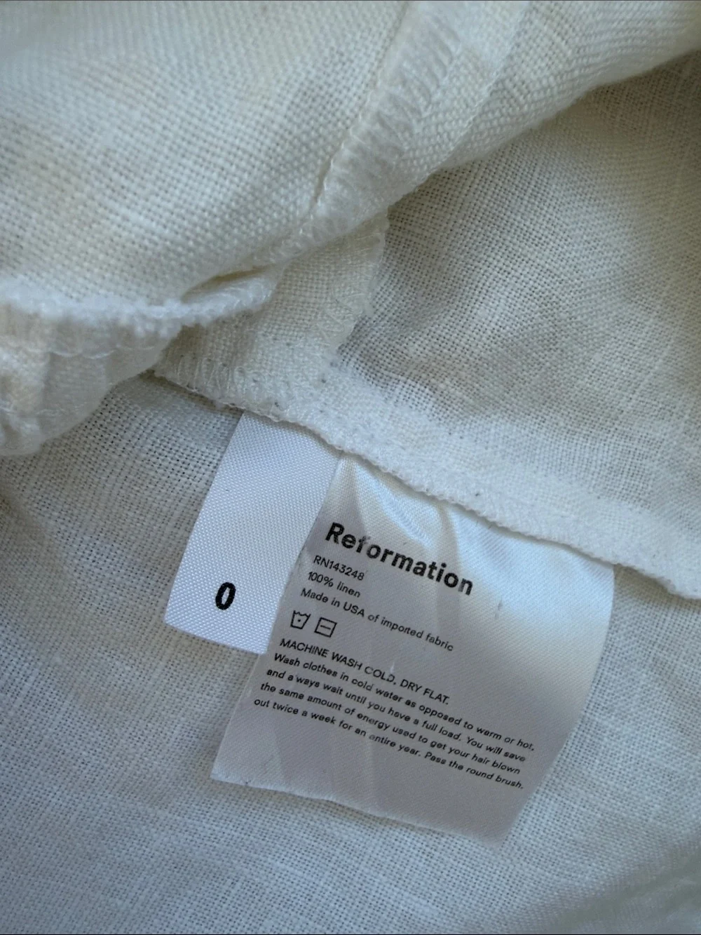 Reformation White 100% Linen Cinched Button Front Blouse Size 0